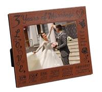 ORIGACH Marco de fotos de cuero grabado con 3 años de matrimonio | 3 years Down Forever to go Hanging/Marco de fotos de piel para regalo de boda de tercer aniversario, 25 x 20 cm