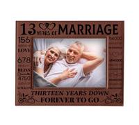 ORIGACH Marco de fotos de cuero grabado con texto en inglés "13 Years of Marriage", para colgar o para mesa, para regalo de boda número 13, regalo para marido y esposa, se adapta a fotos de 5 x 7