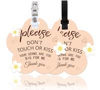 ORIGACH Paquete de 2 letreros con texto en inglés "Please Don't Touch or Kiss Baby", con forma de flor, con correa para colgar y clip para recién nacido, neutro, prematuro