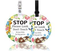 ORIGACH Paquete de 2 letreros de animales y flores Stop Don't Touch Baby, Stop Do Not Touch Baby para asiento de coche, etiquetas para cochecito con correa para colgar y clip, letrero de bebé sin