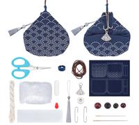 ORIGACH Sashiko - Kit de monedero para principiantes y adultos, hecho a mano, patrón de ondas japonesas, kit de bolsa de bordado de tela Sashiko con instrucciones (idioma español no garantizado