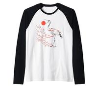 Origami grulla de Corona roja Flores de Cerezo japonés T Camiseta Manga Raglan