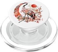 Origami grulla de Corona roja Flores de Cerezo japonés T PopSockets PopGrip para MagSafe