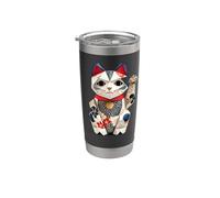 Origami Maneki Neko Japonés Gato De La Suerte Arte Asiático Vaso térmico de acero inoxidable de doble pared
