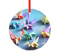 Origami Multicolor Papercraft Grullas Imprimir Adornos Festivos para árbol de vacaciones, decoraciones redondas, colgante tradicional para Navidad