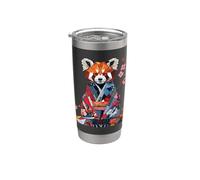 Origami Panda Rojo Kimono Kawaii Pequeños pandas Gato oso Vaso térmico de acero inoxidable de doble pared