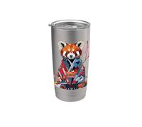 Origami Panda Rojo Kimono Kawaii Pequeños pandas Gato oso Vaso térmico de acero inoxidable de doble pared