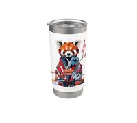 Origami Panda Rojo Kimono Kawaii Pequeños pandas Gato oso Vaso térmico de acero inoxidable de doble pared