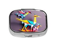 Origami - Pastillero cuadrado portátil con 2 compartimentos, diseño de grúas de papel multicolor