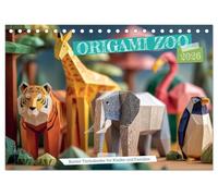 Origami Zoo - Bunter Tierkalender für Kinder und Familien (Tischkalender 2026 DIN A5 quer), CALVENDO Monatskalender: Farbenfrohe Origami Papierkunst ... Blickfang im Kinderzimmer oder Zuhause
