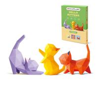 ORIGAMIPLANET Kit de manualidades de gatitos de origami 3D, 3 piezas, escultura de papel de origami para niños y adultos, embalaje listo para regalo, decoración del hogar y alivio del estrés, fácil