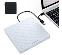 ORIGBELIE Grabadora CD DVD Externa, Ultra Delgado 13mm USB 3.0 Tipo C Portátil CD DVD +/- RW, Plug & Play Lector de CD Externo para Portatil, Windows 11/10/8/7/XP/Vista, Linux y Mac OS, Blanco
