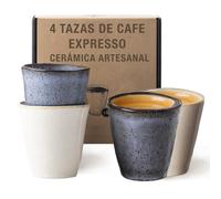 Origeens SET TAZAS DE CAFE EXPRESSO x4 | Set tazas café Expresso con Cerámica Artesanal de Portugal | Juego de tazas de cafe 120mL x4 | Caja regalo original
