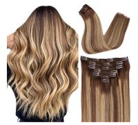 Origen Clip en Extensiones de cabello Real Remy Human Hair Chocolate Brown to Caramel Rubia Cabello liso para mujeres 7pcs 80g 12 pulgadas