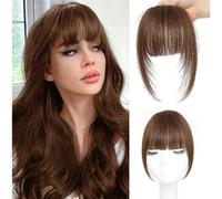 ORIGEN - Flequillo con clip de cabello humano real, flequillo fino con patillas, extensiones de flequillo frontal falso para mujer, color casta o