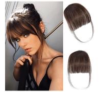 ORIGEN - Flequillo con clip de cabello humano real, flequillo fino con patillas, extensiones de flequillo frontal falso para mujer, color marr n