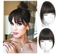 ORIGEN - Flequillo con clip de cabello humano real, flequillo fino con patillas, extensiones de flequillo frontal falso para mujeres, color marr