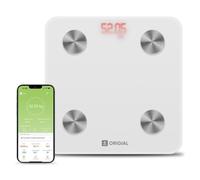Origial Báscula de Baño Inteligente Bluetooth SCALE CARE&FIT SMART con App, 180 kg, Medición IMC, Grasa Corporal y Masa Ósea, Báscula Digital de Peso Corporal, Vidrio Templado, Blanca