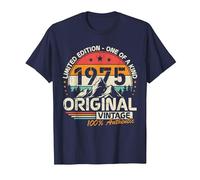 Original 1975 Vintage Cumpleaños 50 Años para Hombres Mujeres Camiseta, Hombre, Azul Marino, XL