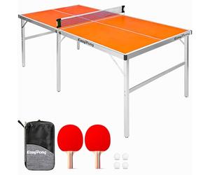 Original Cup EasyPong | Mesa de Ping Pong Naranja | 182x91cm Fácil de Transportar | Estable | Ideal para Exterior e Interior | 2 Raquetas + 4 Pelotas | Tenis de Mesa | 100% diversión