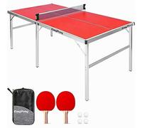 Original Cup EasyPong | Mesa de Ping Pong Rojo | 182x91cm Fácil de Transportar | Estable | Ideal para Exterior e Interior | 2 Raquetas + 4 Pelotas | Tenis de Mesa | 100% diversión