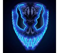 Original Cup Máscara de Diablo con LED azul | Plástico duro de primera calidad | Máscara de neón brillante con 3 modos de parpadeo | Disfraz original para Halloween y fiesta de disfraces