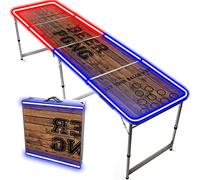 Original Cup® - Mesa de Beer Pong® Iluminada con Luces de Neón Rojas y Azules - Plegable y Transportable con Revestimiento Impermeable Anti Rayos - Aprobada para Torneos de Beer Pong - Juego