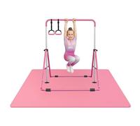 Original Cup Pack Gimnasia Infantil Rosa | Barra Gimnasia Ajustable 90-130 cm + Colchoneta Gimnasia 200x140 cm + Anillas Gimnasia Rosas | Fitness Suspensión Yoga Entrenamiento Casa | Aerobik