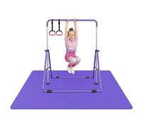 Original Cup Pack Gimnasia Infantil Violeta - Barra Gimnasia Ajustable 90-130 cm + Colchoneta Gimnasia 200x140 cm + Anillas Gimnasia Rosas | Fitness, Suspensión, Yoga, Entrenamiento Casa | Aerobik