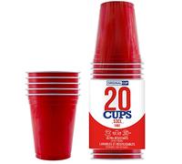 Original Cup, Paquete de 20 Copas Rojas Originales Oficiales, Copas Americanas 53cl Beer Pong, Vasos de Plástico Reutilizables, Lavado a Mano ya Máquina