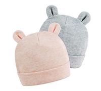 Original de algodón recién nacido Gorros sombrero rayado lindo del bebé para Niños Niñas oso Orejas infantil Beanie 2-Pack, rosado y gris
