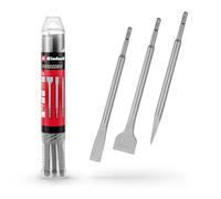 Original Einhell - Juego de cinceles SDS Plus de 3 piezas, 250 mm (puntiagudo, 20 mm de ancho plano, 40 mm de ancho, hechos de acero duradero 40Cr para trabajos de demolición y renovación)