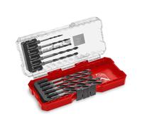 Original Einhell S-CASE 10-Juego de Brocas para Madera (Doble Espiral, Hechas de Acero Herramienta C45 Laminado, Vástago E 6.3, Unión Afilada de 3 Puntos, Punta de Centración Incl