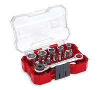 Original Einhell XS-CASE Juego de llaves de vaso y puntas de 21 piezas (puntas de 25 mm, llave de vaso, portapuntas de cambio rápido, adaptador, carraca reversible incl. estuche)