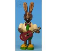 Original Erzgebirge Volkskunst - Figura Decorativa, diseño de Conejo con Guitarra