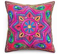 Original Kikan Funda de cojín estilo bohemio con diseño de estrella india Suzani, 40 x 40 cm, bordado multicolor de Suzani, 40,6 x 40,6 cm, fundas de cojín étnico, veganas y ecológicas, color marrón