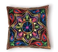Original Kikan Funda de cojín estilo bohemio con diseño de estrella india Suzani, 40 x 40 cm, bordado multicolor de Suzani, 40,6 x 40,6 cm, fundas de cojín étnico, vegano, ecológico (negro)