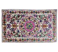 Original Kikan Tapiz rectangular floral Suzani Art con lentejuelas para colgar en la pared, algodón, bordado, étnico, bohemio (blanco)