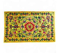 Original Kikan Tapiz rectangular floral Suzani Art con lentejuelas para colgar en la pared, tapiz indio bordado de algodón, camino étnico bohemio (amarillo)