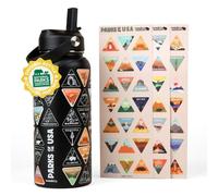 Original National Parks of the USA Bucket List Travel Water Bottle with Waterproof Stickers and Straw | Black 32 oz Screen Printed | Insulated Stainle