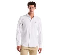 Original Penguin Ecovero Oxford - Camisa elástica de Manga Larga con Botones para Hombre, Blanco Brillante., L