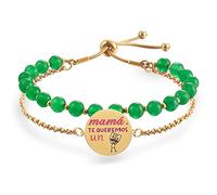 Original Perlas Doble Capa de Regalos dia de la Madre Pulsera Mama Acero Inoxidable Regalo de Cumpleaños para Mamá Pulsera, verde pulsera mama de acero 17 + 5 cm Ajustable (mamá, TE QUEREMOS un)