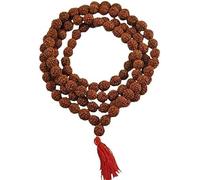 Original Rudraksha Mala con Certificado para Uso y Japa Mala (5 Mukhi Mala, Rosario de 108 cuentas), M, Perla de Rudraksha, Sin Gema
