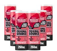Original Source Gel de ducha Ruibarbo y Frambuesa, fragancia 100% natural, vegano, sin pruebas en animales, sin parabenos, pack grande con 6 x 250 ml