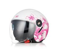 ORIGINE Casco Moto Jet Casco Moto Abierto Scooter con Doble Visera Homologado ECE 2206 (Summertime Matt Fuxia White, XL)