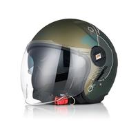 ORIGINE Casco Moto Jet Casco Moto Abierto Scooter con Doble Visera Homologado ECE 2206 (UPNDOWN Matt Green, L)