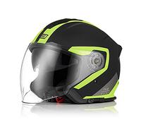 ORIGINE Casco Moto Jet Casco Moto Abierto Scooter para Mujer Hombre Adultos con Doble Visera Homologado ECE (Techy Fluo Yellow Black,L)