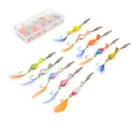 OriGlam 10 señuelos de pesca de lubina, cucharas de pesca giratorias, plumas y lentejuelas, cebo giratorio de lentejuelas multicolor para lubina, trucha de bagre