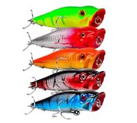 OriGlam 5 cebos 3D de 9 cm con ojos duros flotantes con ganchos agudos, colores mixtos, ABS y acero de alto carbono, para lucio, lubina, salmón