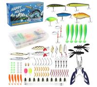 OriGlam Juego de señuelos de pesca, señuelos de plástico suave, cebos giratorios, gusanos de plástico suave, anzuelos, anzuelos, kit de aparejos de cebo, equipo de pesca para lubina, trucha, salmón